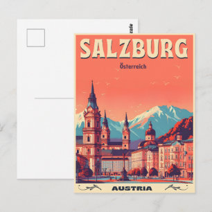 Vintage Oostenrijk hoofdstad salzburg skyline Briefkaart