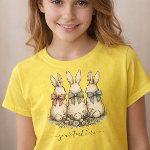 Vintage op maat gemaakte bloemkonijn Strikken T-shirt