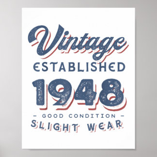 Vintage opgericht 1948 74e verjaardag partij retro poster