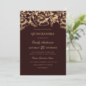 Vintage or Bourgogne Floral Quinceanera Invitation (Debout devant)
