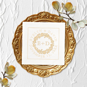 Vintage or rose fleuri wreath initiales mariage