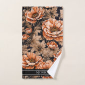 Vintage Orange Poppy Nom floral Noir (Serviette à main)