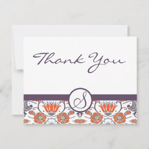Vintage Oranje en Paarse Draaiende Bloemrijke Dank Bedankkaart