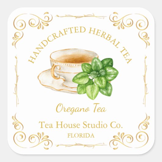 Vintage Oregano Thee Vierkante Label (Voorkant)