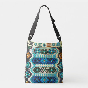 Vintage Oriëntaals Turks Perzisch Tapijt Blauw Gro Crossbody Tas