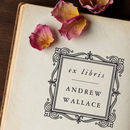 Vintage Ornate Frame Ex Libris Wooden Stamp Rubberstempel
