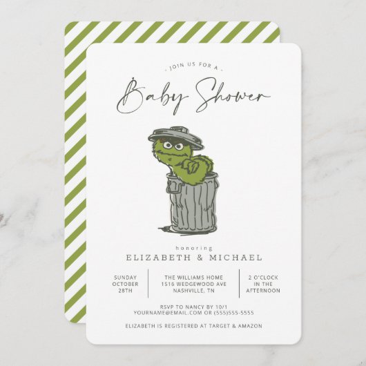 Vintage Oscar le Grouch Baby shower Invitation (Devant / Derrière)