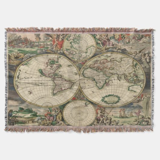 Vintage Oude Wereldkaarten Deken (Voorkant)
