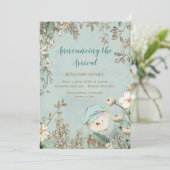 Vintage Ours mou Floral Baby Faire-part (Debout devant)