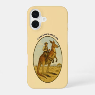 Vintage Outback Cowboy die op een Reuzenkangoeroe iPhone 16 Hoesje