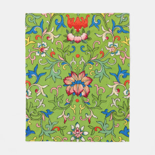 Vintage Owen Jones Chinees ornament groen bloemmot Fleece Deken