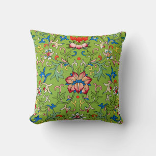 Vintage Owen Jones Chinees Ornament Groen Bloemmot Kussen