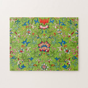 Vintage Owen Jones Chinees Ornament Groen Bloemmot Legpuzzel