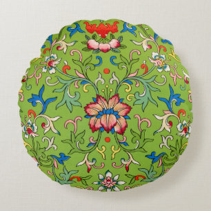 Vintage Owen Jones Chinees ornament groen bloemmot Rond Kussen