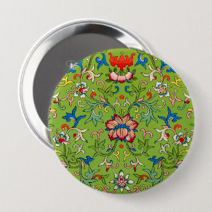 Vintage Owen Jones Chinees Ornament Groen Bloemmot Ronde Button 4,0 Cm