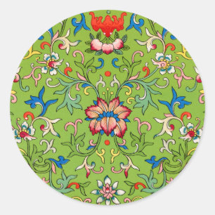 Vintage Owen Jones Chinees Ornament Groen Bloemmot Ronde Sticker