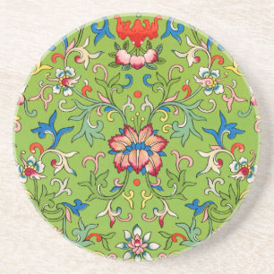 Vintage Owen Jones Chinees ornament groen bloemmot Zandsteen Onderzetter
