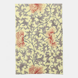 Vintage Owen Jones Chinoiserie Pioen Bloemendesign Theedoek