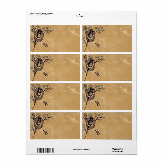 Vintage Owl Avery Étiquette (Feuille entière)