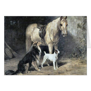 Vintage - Paarden en honden die wachten op master,