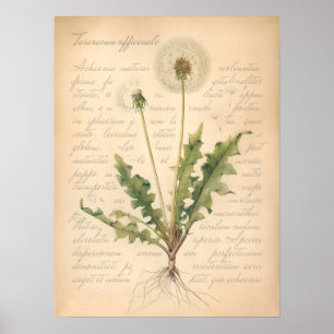 Vintage Paardenbloempluis Hoofd Botanische Poster