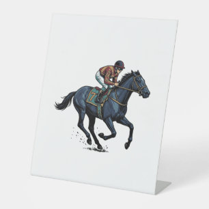 Vintage paardenrennen jockey vector ontwerp_1 reclamebord met voetstuk