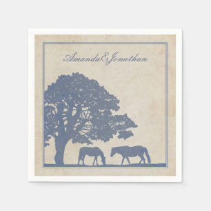 Vintage paardenweddenschap met blauw en ivoor servet