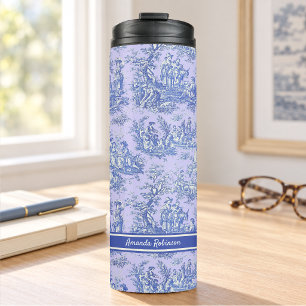 Vintage Paars Blauw Frans Toile de Jouy Patroon Thermosbeker