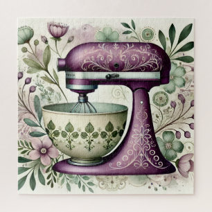 Vintage paarse bloemstaander mixer cottagekeuken legpuzzel