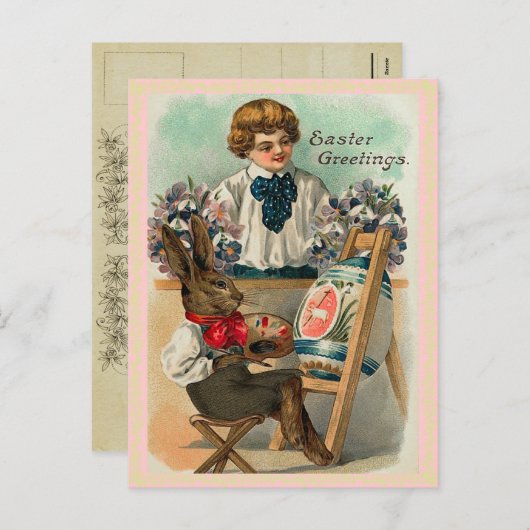 Vintage paasbunny Briefkaart (Voorkant / Achterkant)