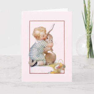 Vintage paasbunny Hugs Wenskaart Feestdagen Kaart