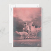 Vintage *Paasengel en Lam* Feestdagenkaart (Voorkant / Achterkant)