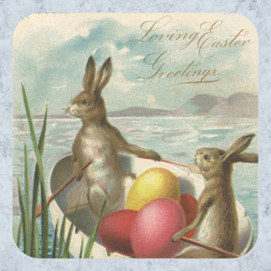 Vintage Paashaas in een boot met Paaseieren Vierkante Sticker