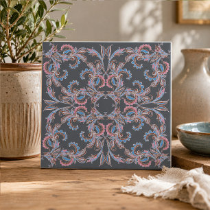 Vintage paisley keramische tegel in leisteenblauw tegeltje