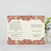 Vintage Paisley Peacock Programme de mariage rouge (Debout devant)