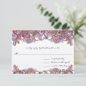 Vintage Paisley Raspberry Feathers RSVP Kaartje