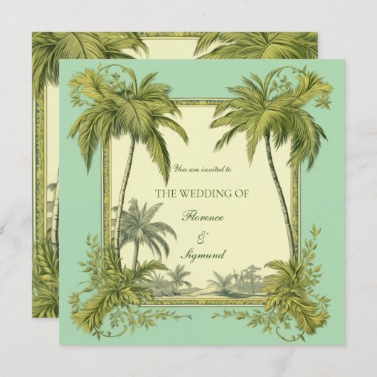 Vintage Palm Tree Destination Mariage Invitation (Devant / Derrière)