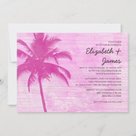 Vintage Palm Trees Plage Mariage Invitations (Devant)