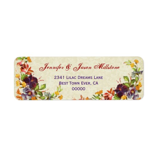 Vintage Pansies Wedding Label (Voorkant)