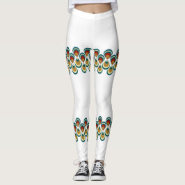 Vintage paon on white leggings