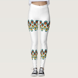 Vintage paon on white leggings