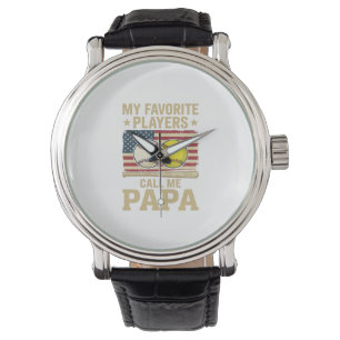 Vintage Papa Honkbal Softbal Spelers Shirt Ontwerp Horloge