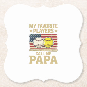 Vintage Papa Honkbal Softbal Spelers Shirt Ontwerp Kartonnen Onderzetters