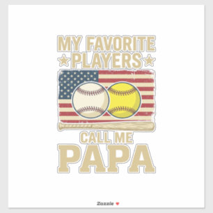 Vintage Papa Honkbal Softbal Spelers Shirt Ontwerp Sticker