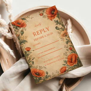 Vintage Papaver Botanisch RSVP Kaartje