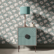 Vintage Papaver in Hemelblauw Grijs