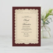 Vintage Paper Lace Burgundy Wedding Invitation (Debout devant)