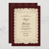 Vintage Paper Lace Burgundy Wedding Invitation (Devant / Derrière)
