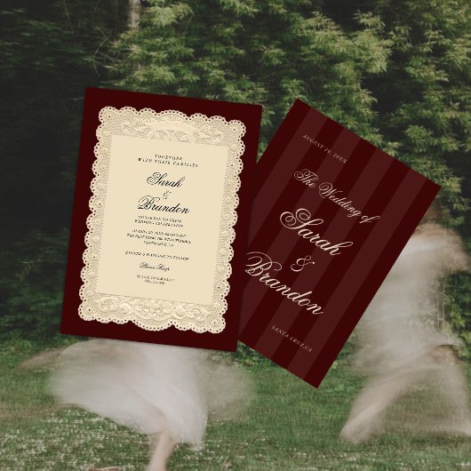 Vintage Paper Lace Burgundy Wedding Invitation