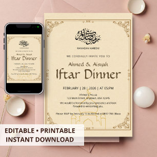 Vintage papier moskee lijnkunst Ramadan Iftar dine Kaart